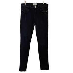 Current/Elliott 25 Ankle Skinny Jeans Overdye Black Destroy Holes